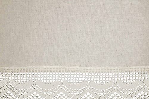 Flax and Lace Queen Bed Skirt, Extra Long 21" Drop, Natural Cream Dust Ruffle with Crochet Lace Trim, Vintage Farmhouse, Boho