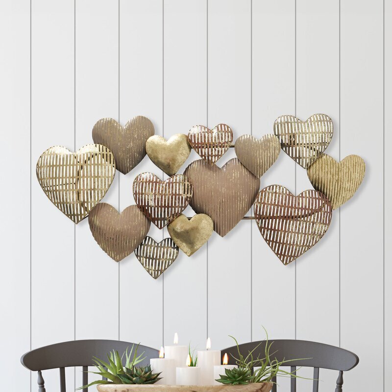 Floating metal hearts wall decor