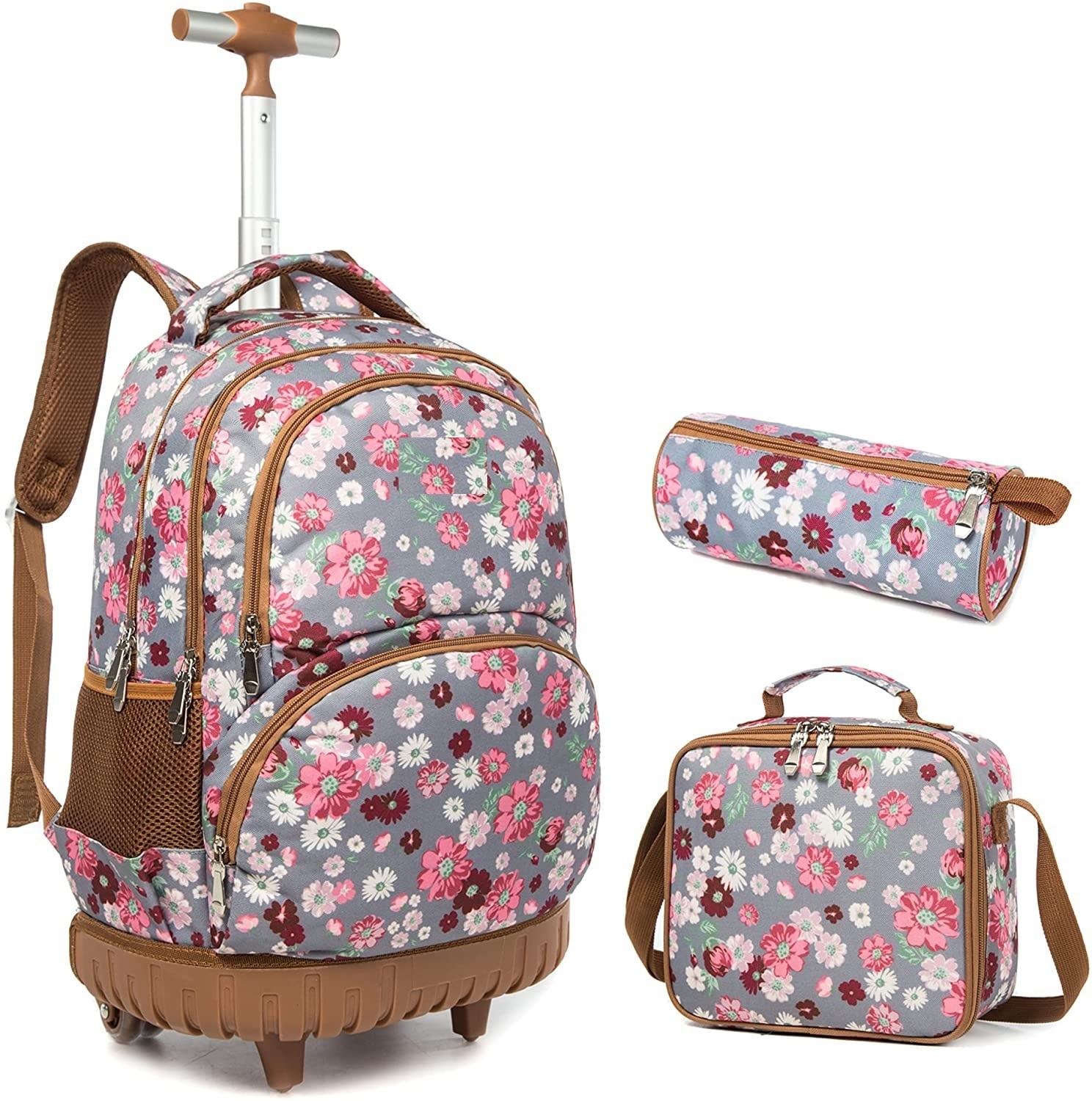 Floral Girl Backpack with Wheels