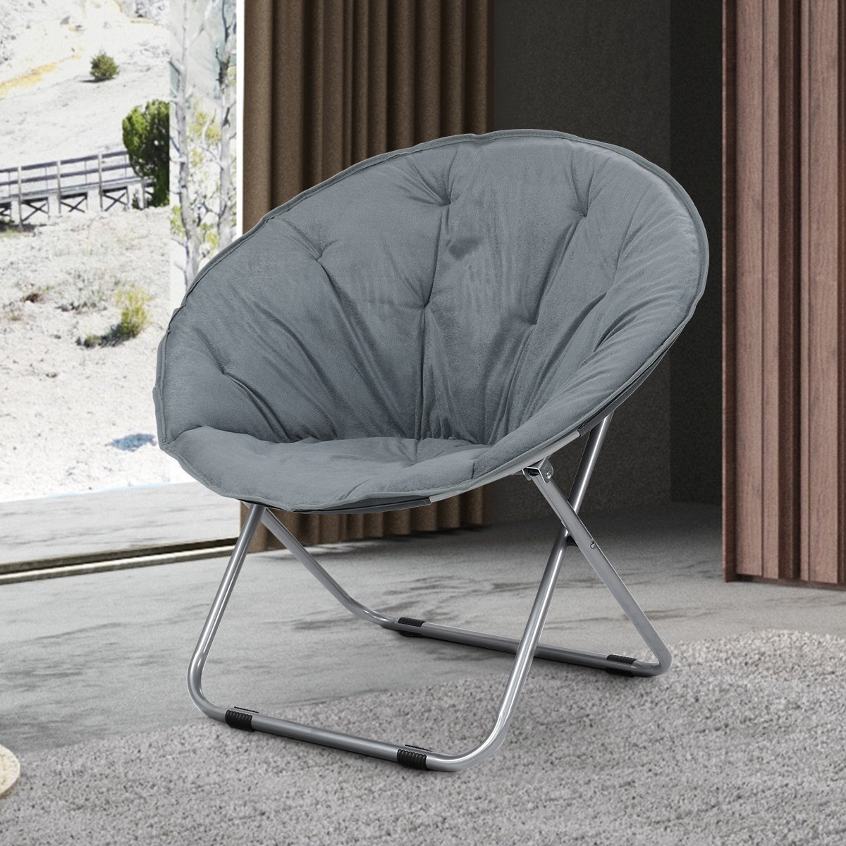 Foldable Velvet Papasan Chair