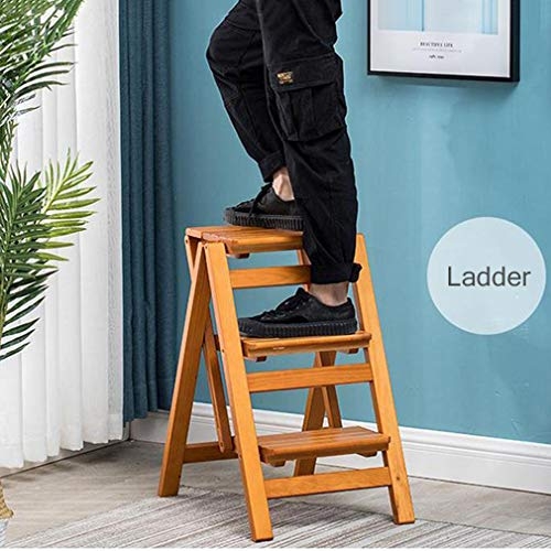 Folding Step Stool Step Ladder 3 Tier, Multi-Functional Folding Solid Wood Ladder Stool, Step Stool Household Muliti-Color Step Ladder Stool for Household and Office 330lbs,White,2step