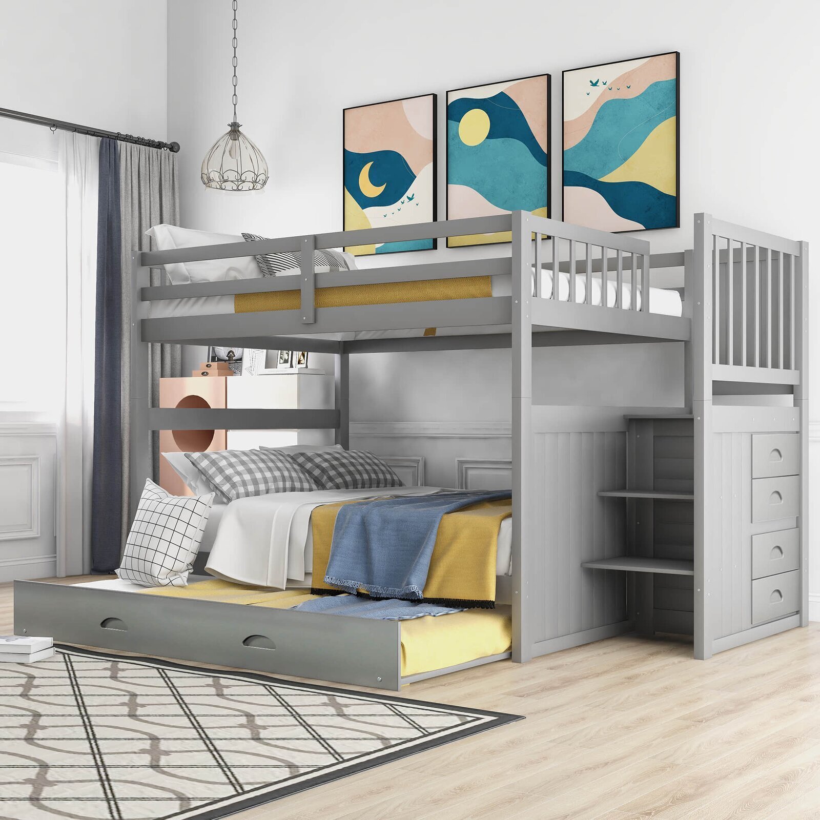 Four Drawer With Trundle Double Bunk Bed