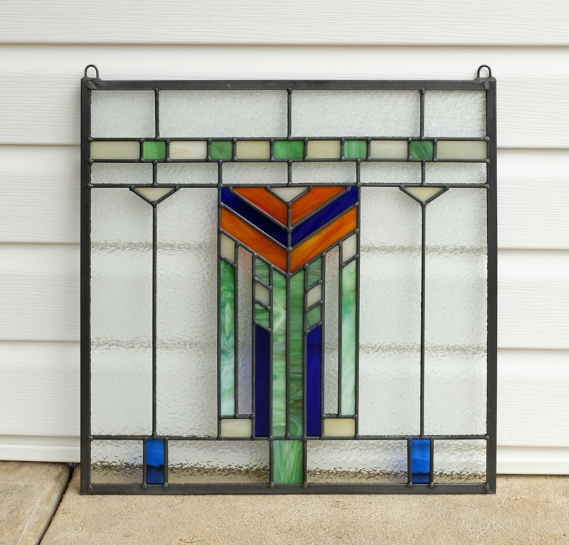 Frank Lloyd Wright Inspd Prairie Wheat Stained Glass Window Panel
