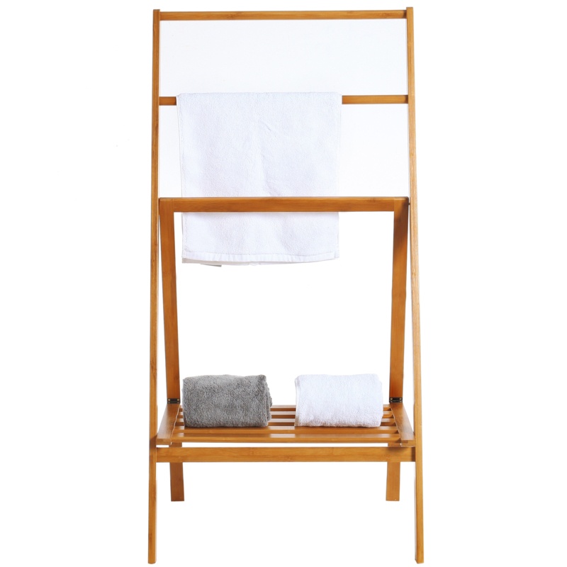 Freestanding Bamboo Folding Towel Stand With Shelf
