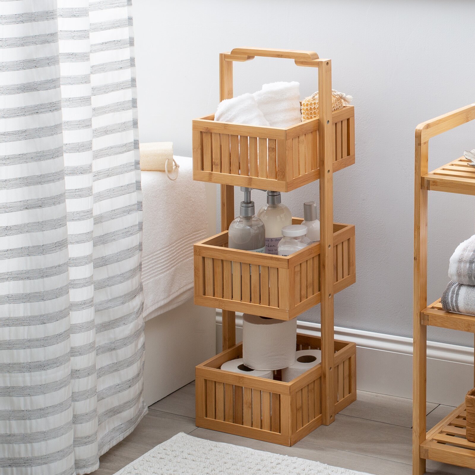 Freestanding Wood Shower Caddy With Handle