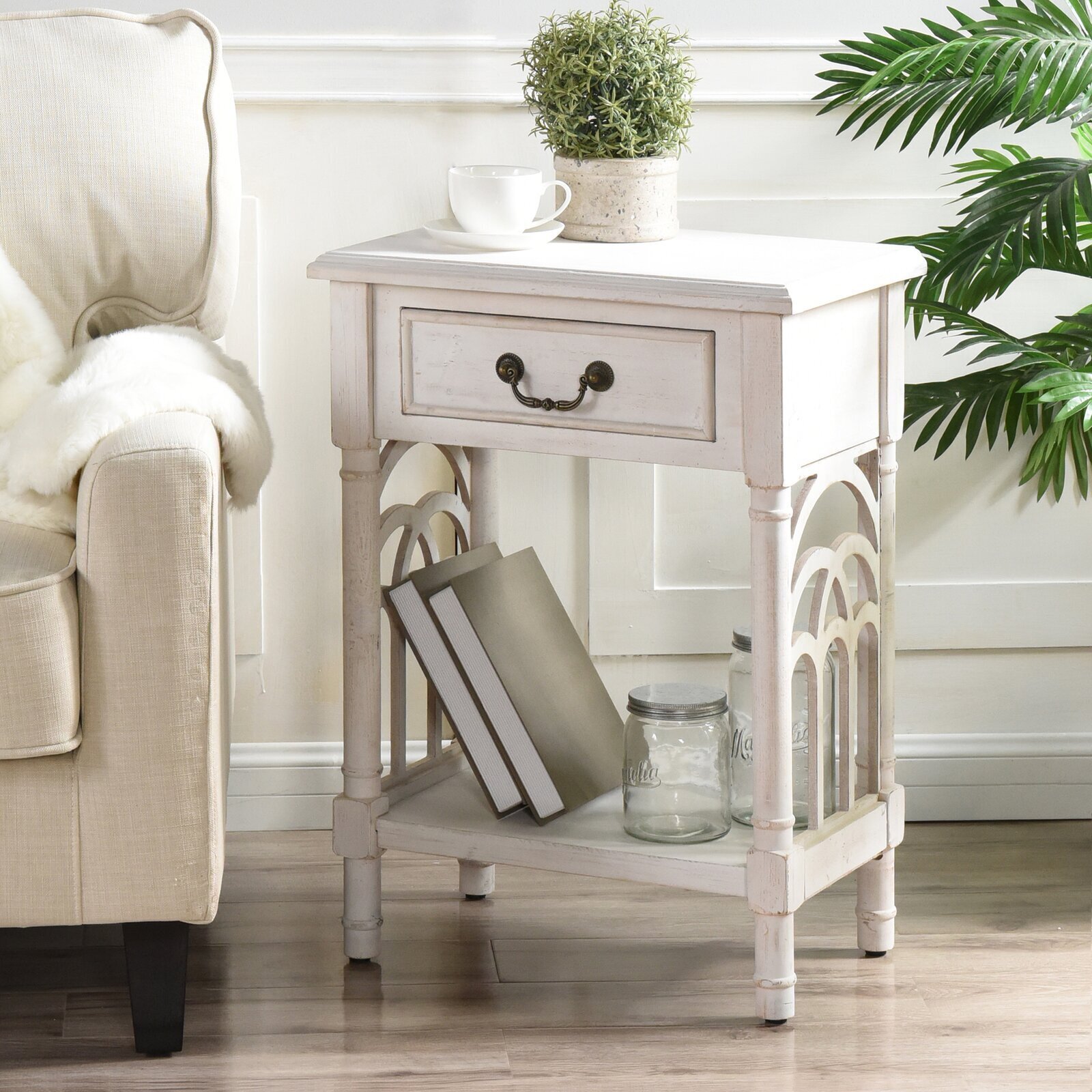 French Country End Table With Storage
