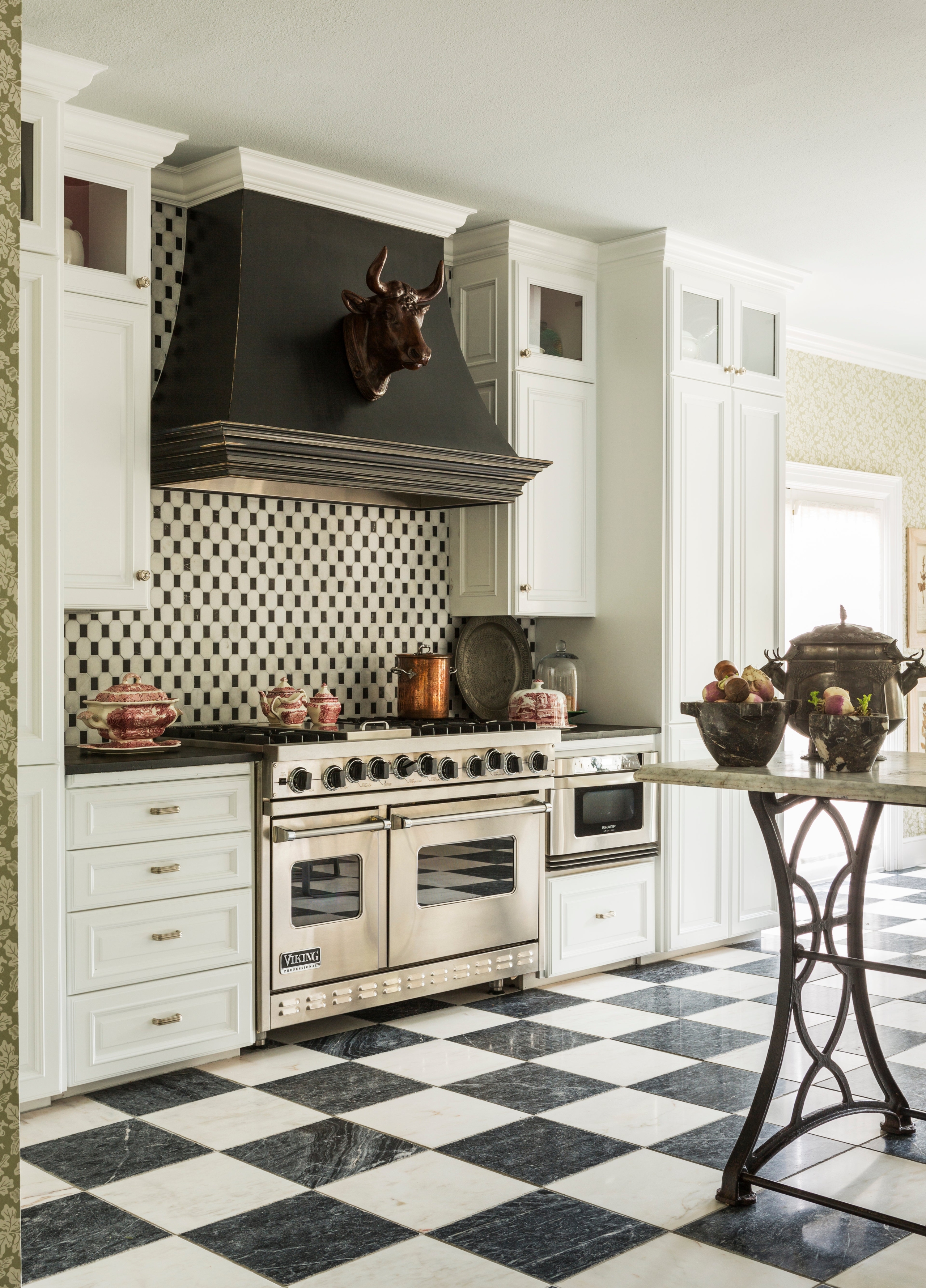 Charming French Country Kitchen with Checkered Floor