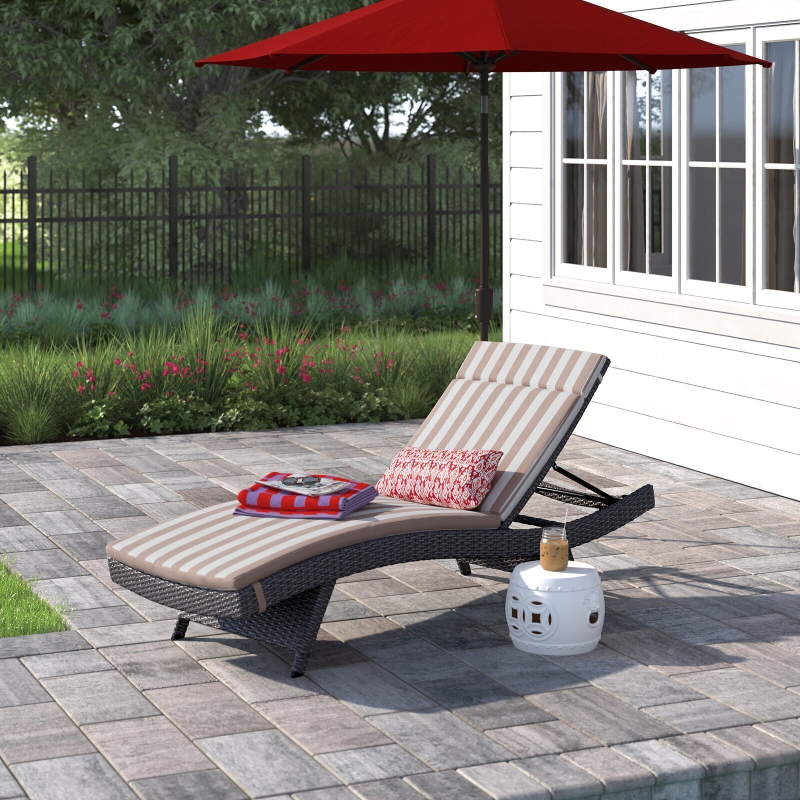 French Riviera Style Outdoor Wicker Chaise Lounge