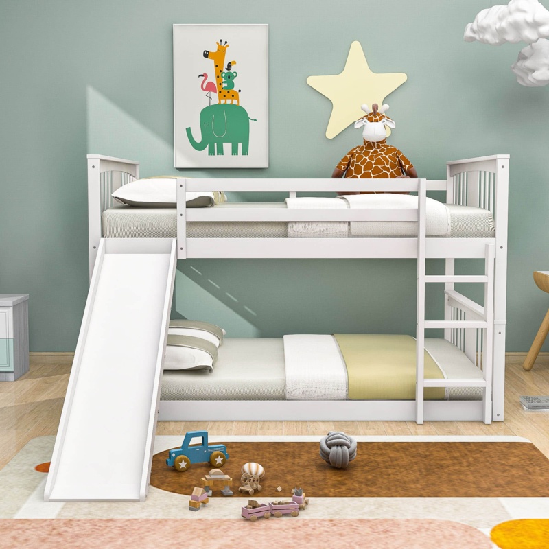 Full Over Full Wooden Standard Bunk Bed with Slide | Foter