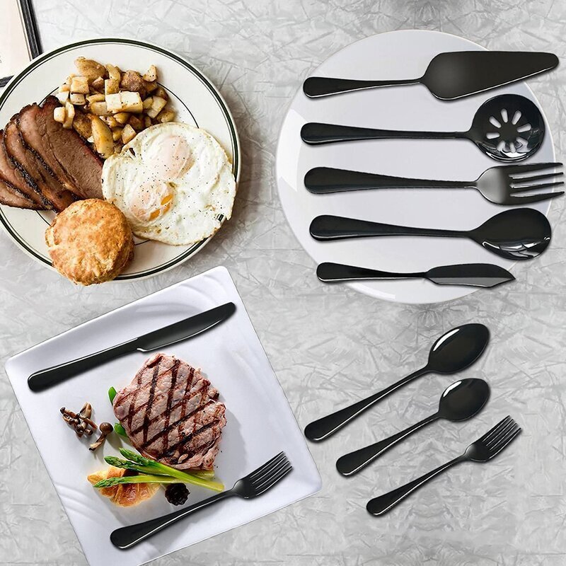 Full Service Set of Cutlery with Black Handles