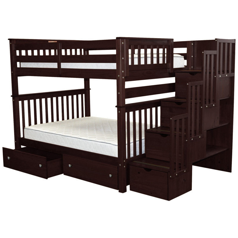 Full Size Double Loft Bed With Stairs and Storage