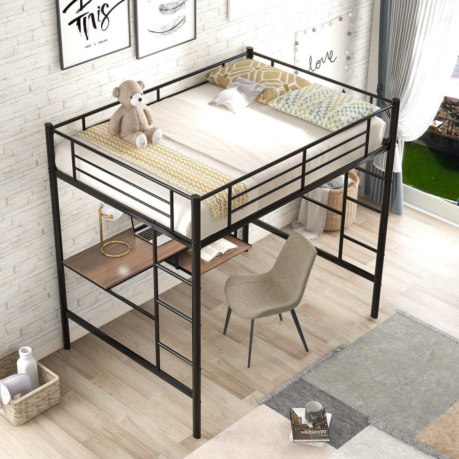 Full Size Metal Loft Bed With Desk 
