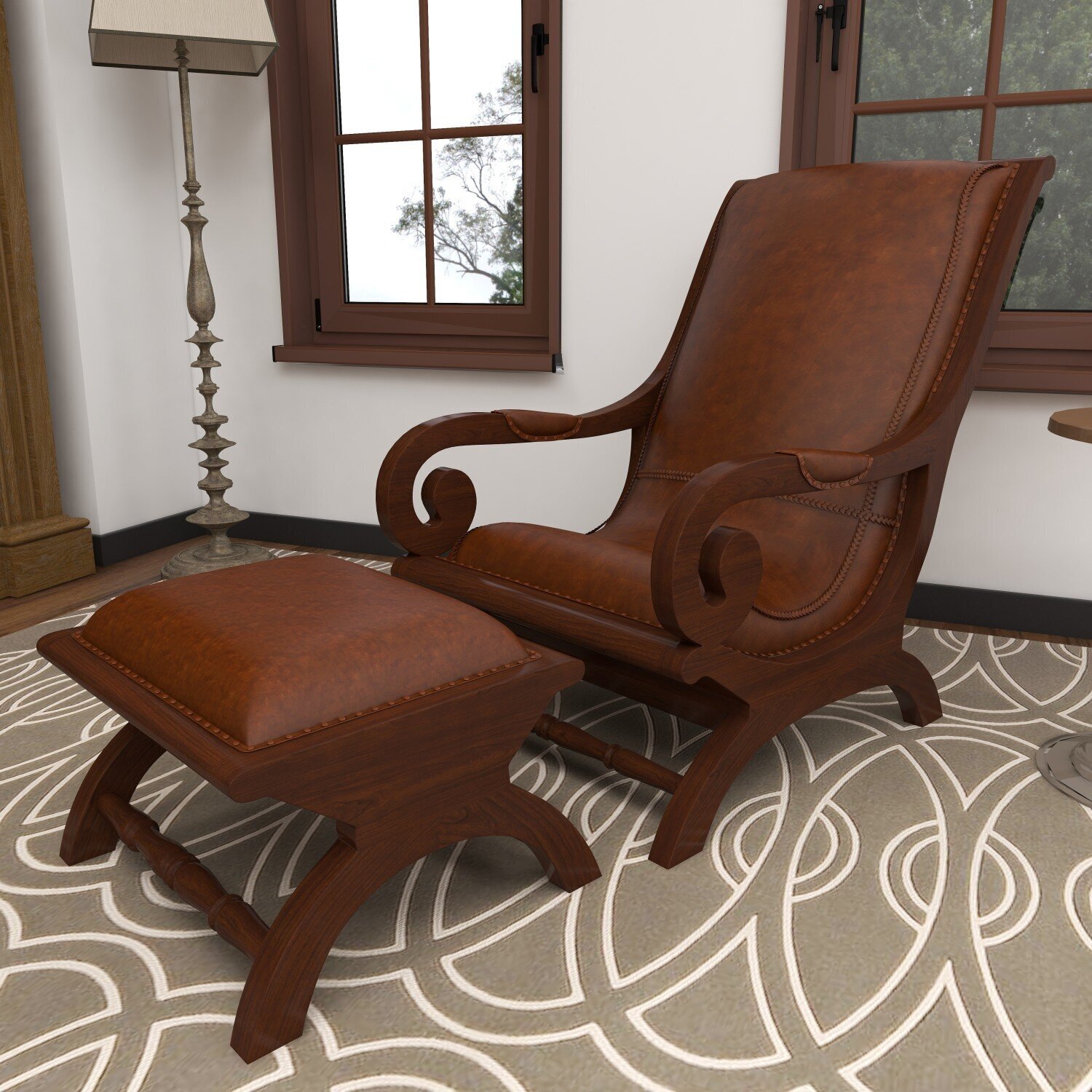 Genuine Cowhide Leather Chair and Ottoman