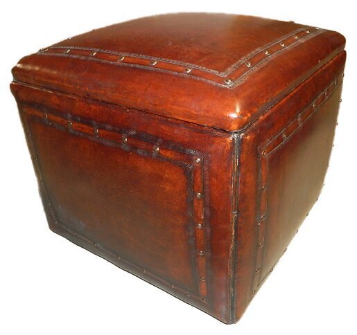 Genuine Leather Cube Ottoman With Storage
