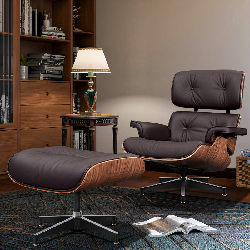 Genuine Leather Reclining Chair With Ottoman