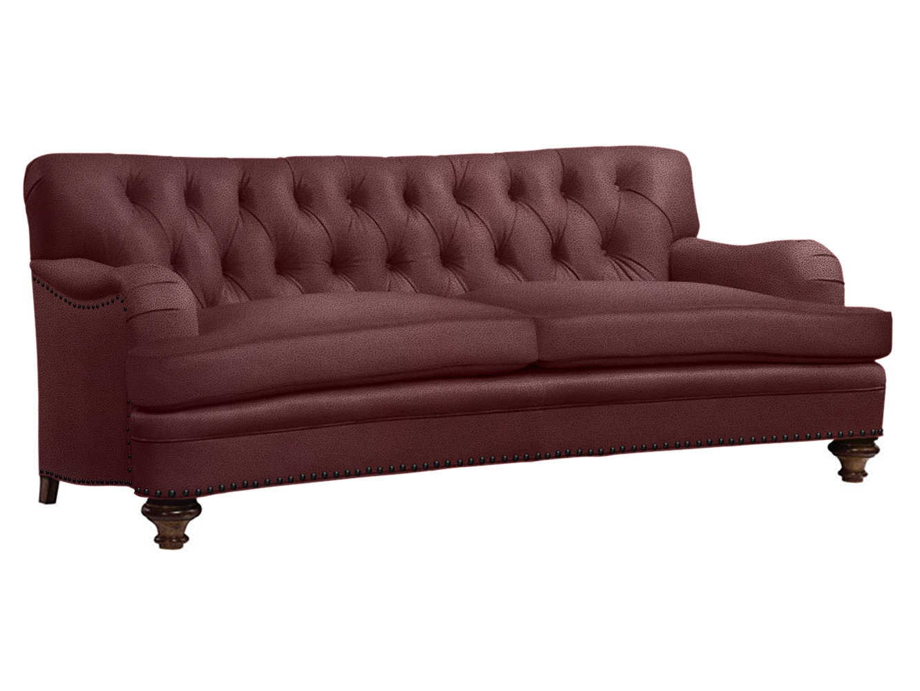 Genuine leather sofa in a tufted purple design