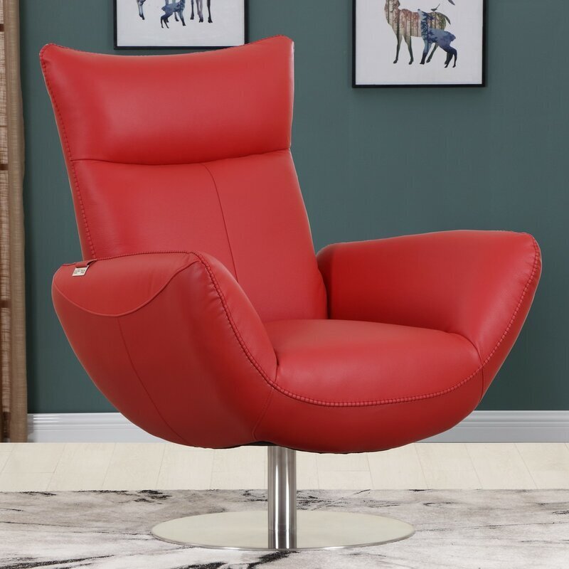 Genuine Red Leather Swivel Chairs for Lounge