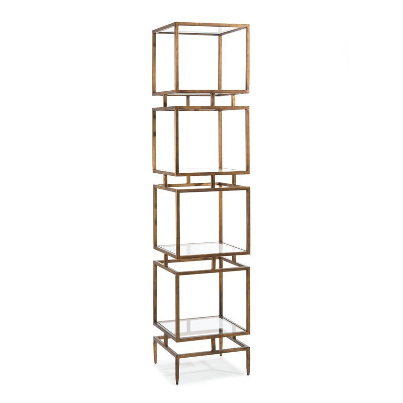 Geometric Brass and Glass Etagere