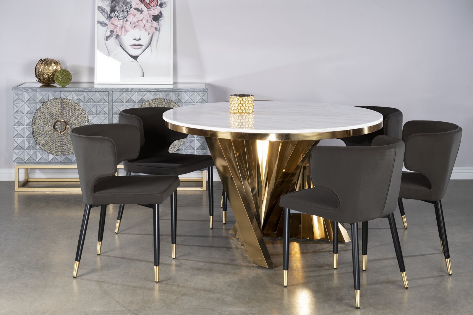Glam round marble dining table set