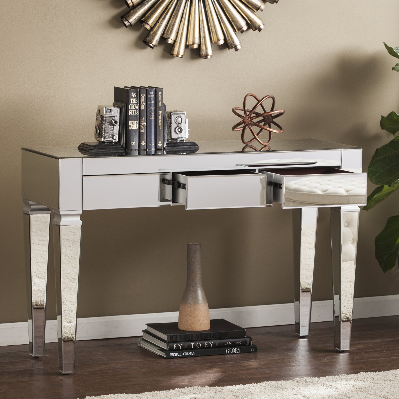 Glamorous Mirrored Console Table With Drawers 