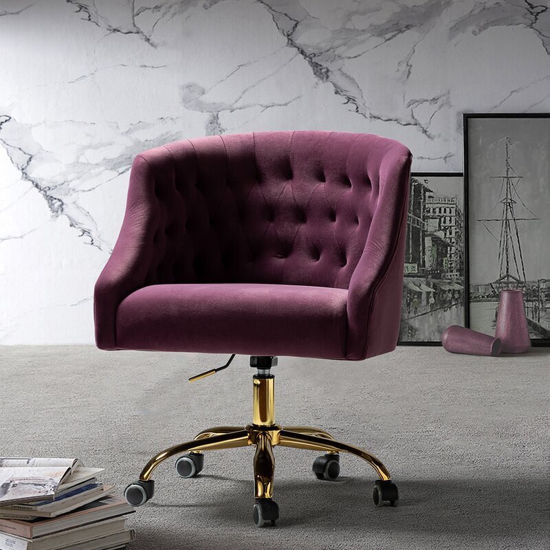 Glamorous Velvet Purple Rolling Office Chair