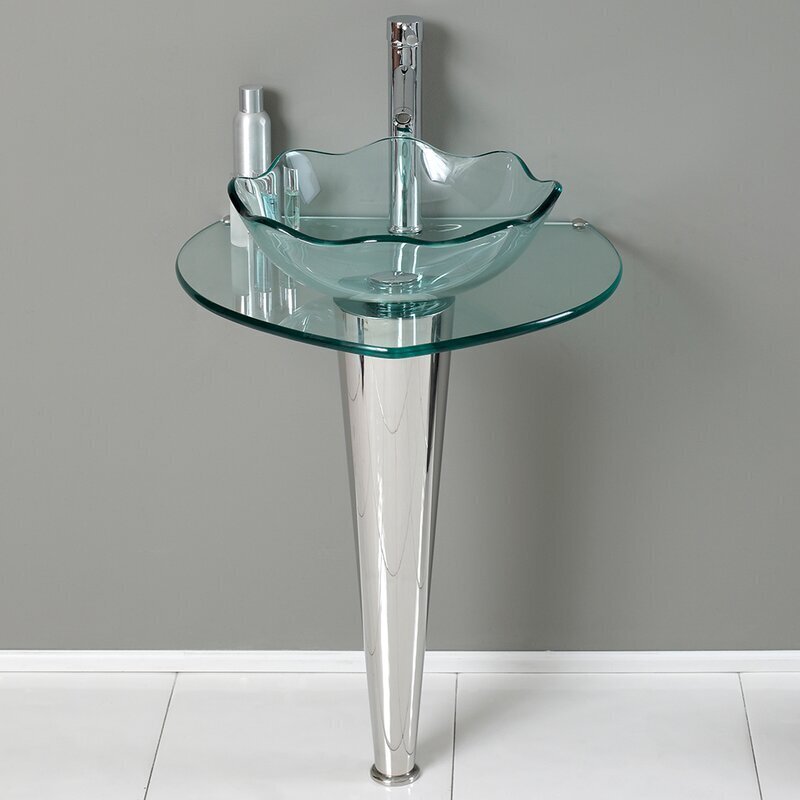 Glass and metal modern pedestal sink