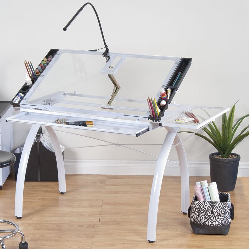 Glass and steel modern drafting table 