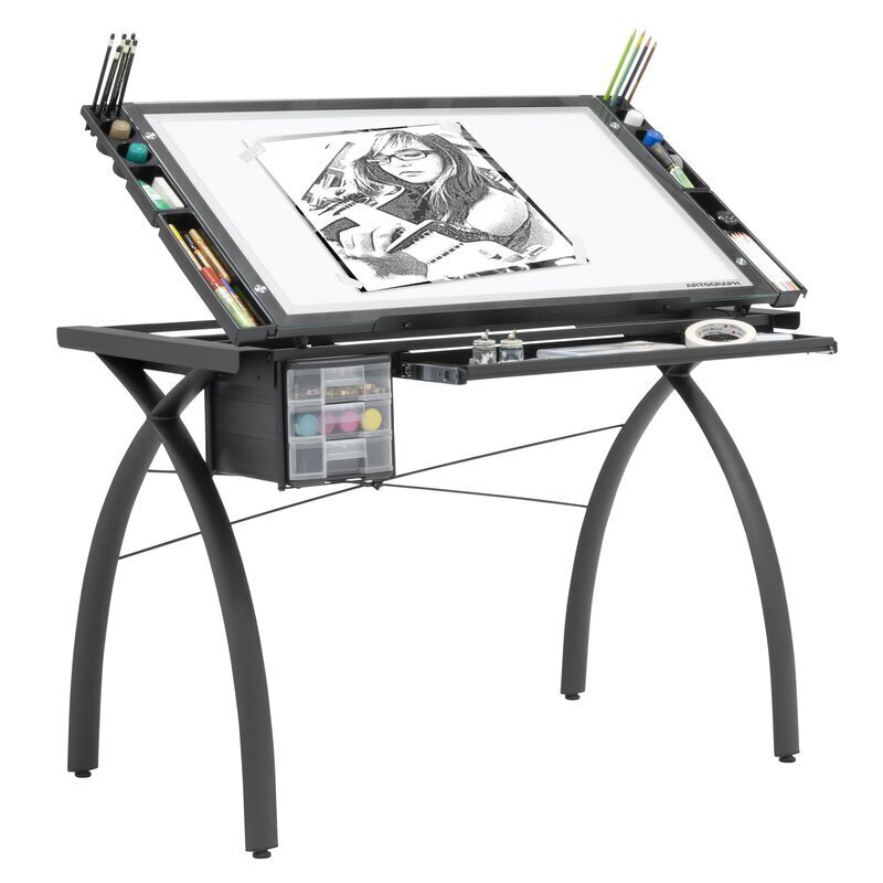Glass Drafting Table With Light