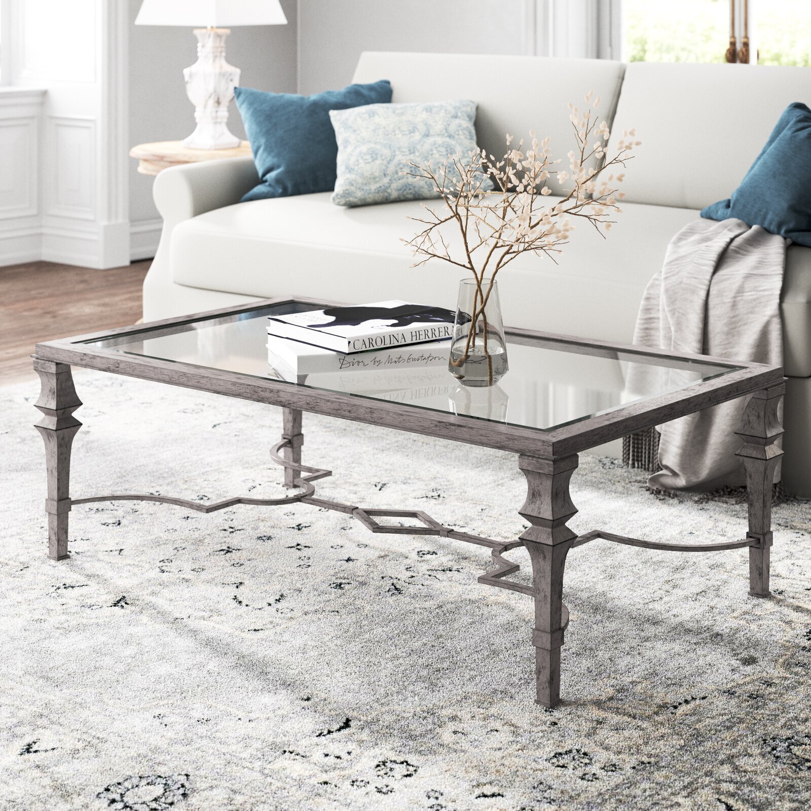 Glass shabby chic coffee table