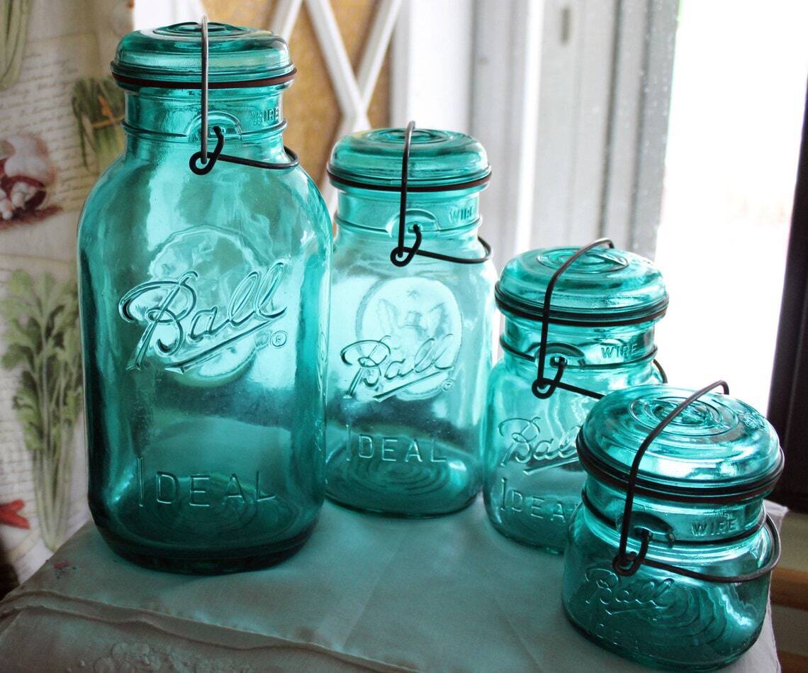 Glass Teal Canister Set