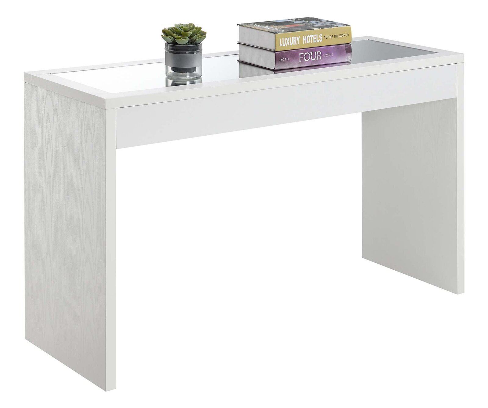 Glass Top White Console Table
