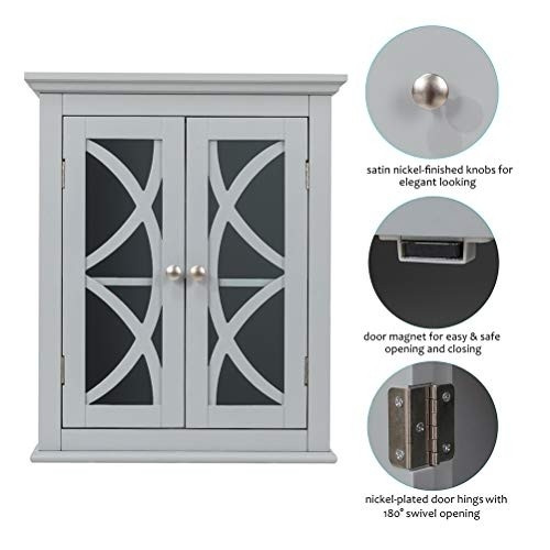 Glitzhome 24.25 Inch Wooden Wall Storage Cabinet with Double Doors Grey for Bathroom, Living Room, Bedroom, Kitchen