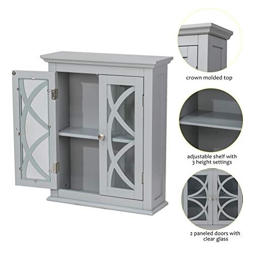 Glitzhome 24.25 Inch Wooden Wall Storage Cabinet with Double Doors Grey for Bathroom, Living Room, Bedroom, Kitchen