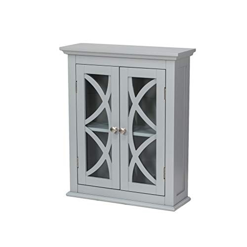 Glitzhome 24.25 Inch Wooden Wall Storage Cabinet with Double Doors Grey for Bathroom, Living Room, Bedroom, Kitchen