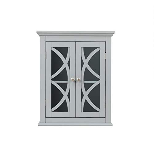 Glitzhome 24.25 Inch Wooden Wall Storage Cabinet with Double Doors Grey for Bathroom, Living Room, Bedroom, Kitchen
