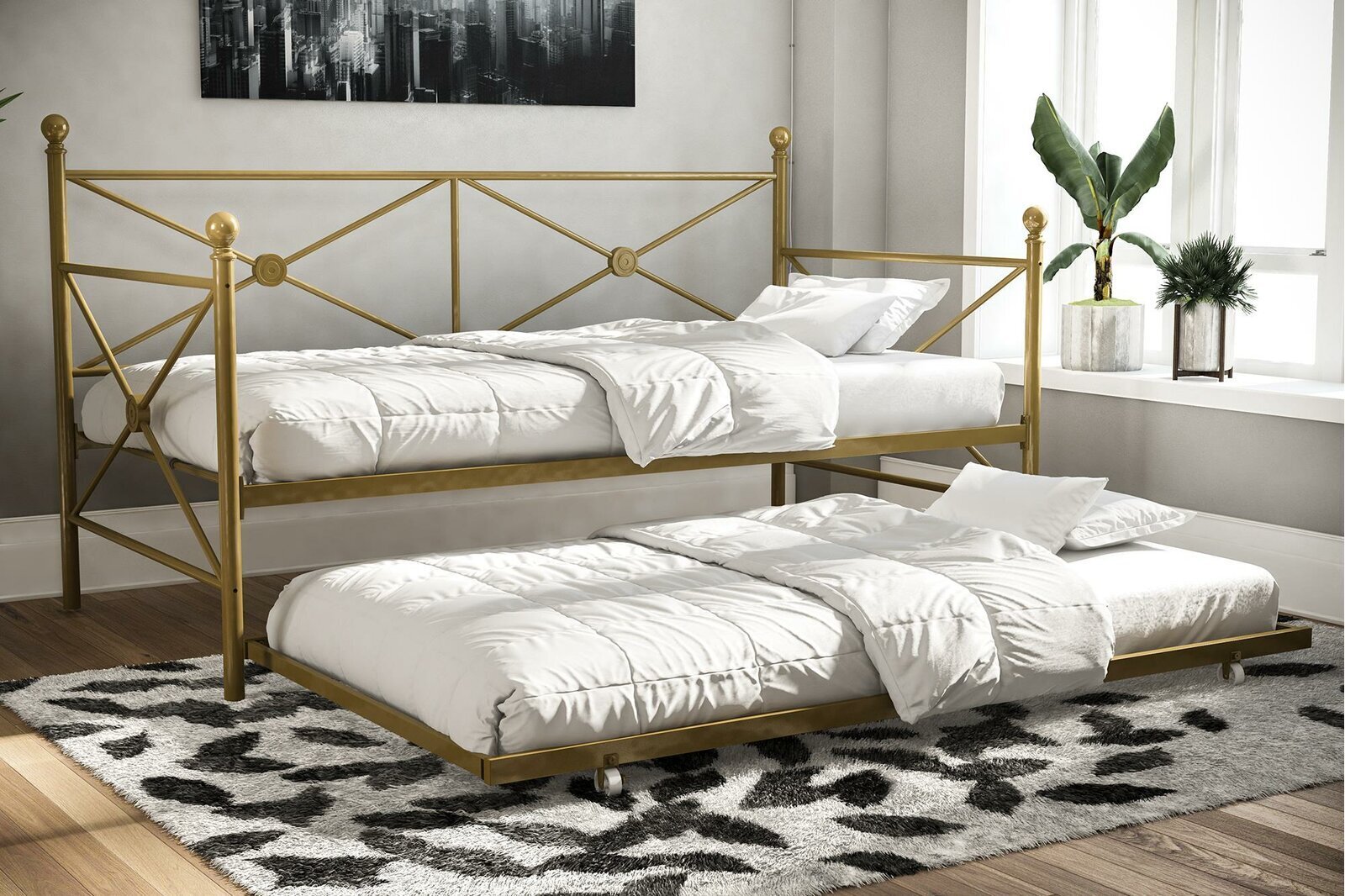 Gold Metal Daybed With Trundle 