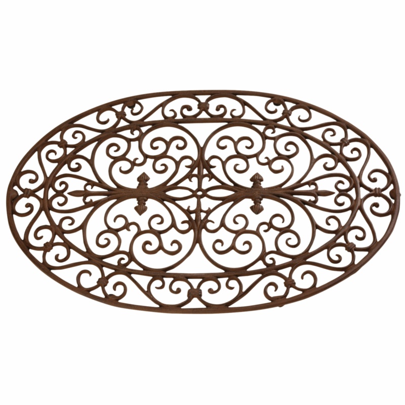 Cast Iron Oval Door Mat with Victorian Design