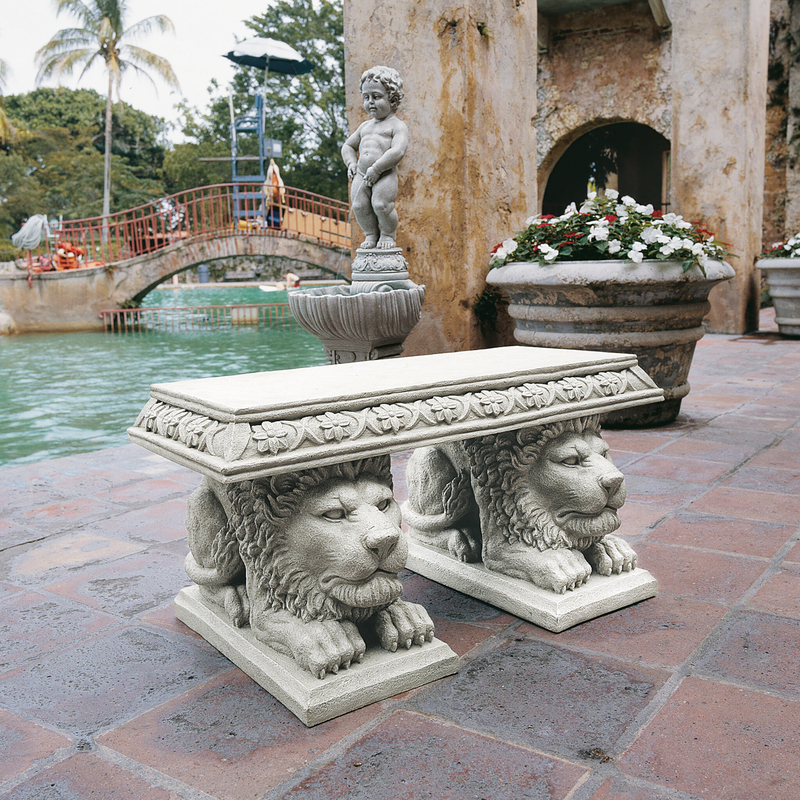 Gothic Décor Lion of St. John's Square Stone Garden Bench