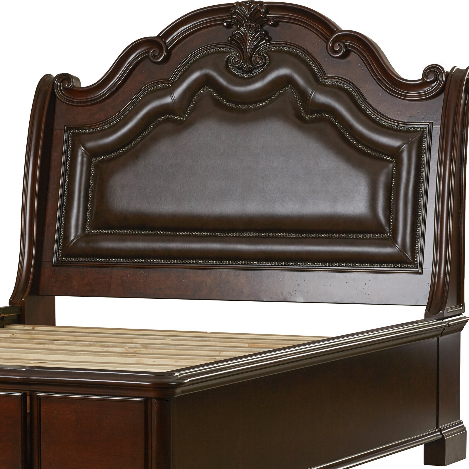 Grand and Stunning Wood and Leather Bed Headboard