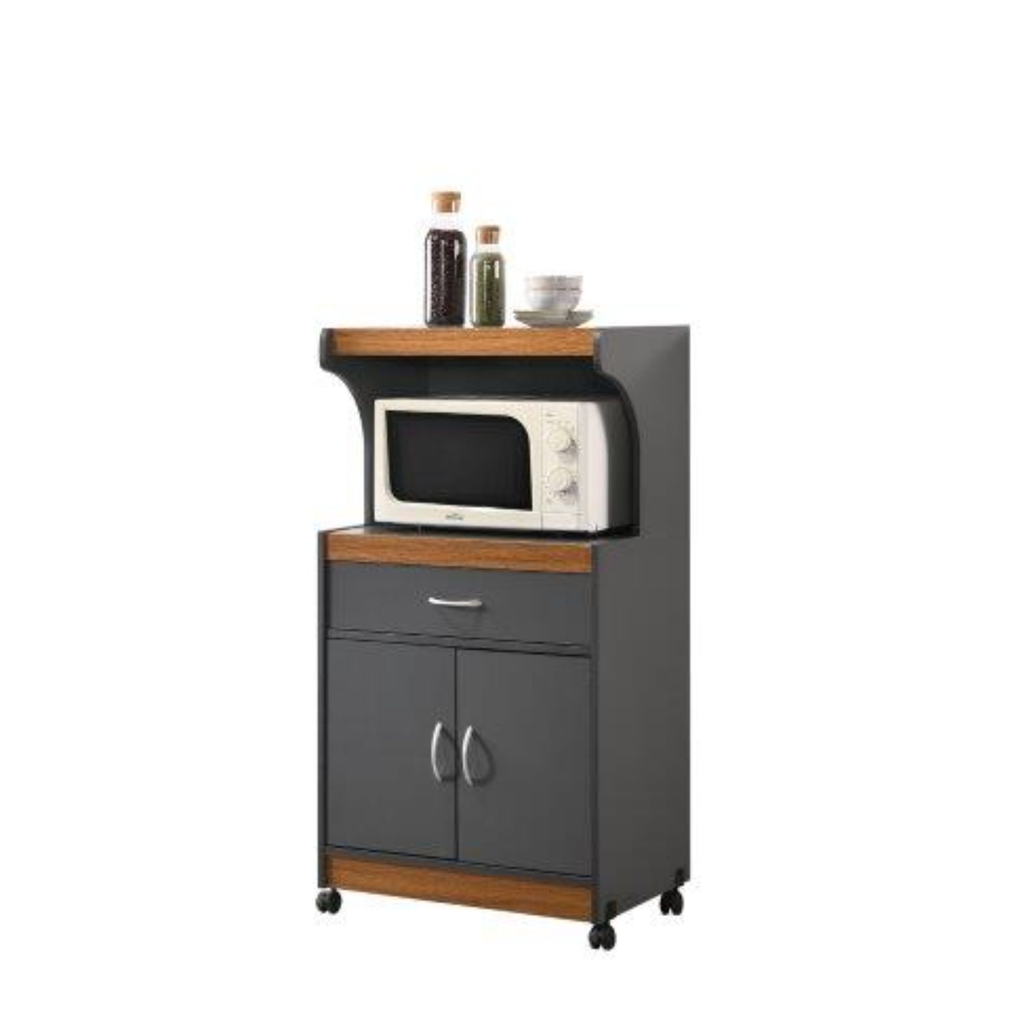 Gray and Oak Brown Microwave Kitchen Cart