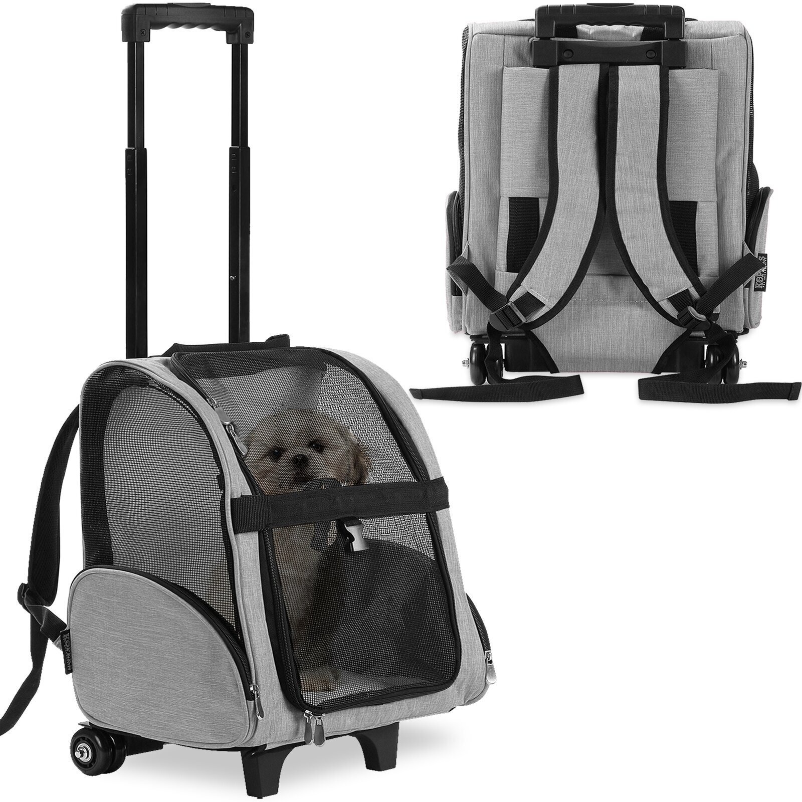 Gray Backpack Cat Carrier With Wheels