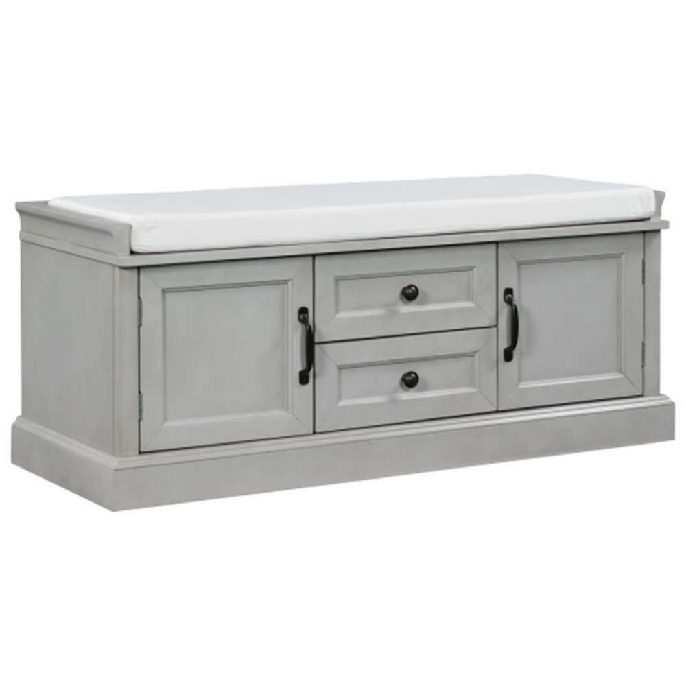 Gray Storage Bench With Padded Seat