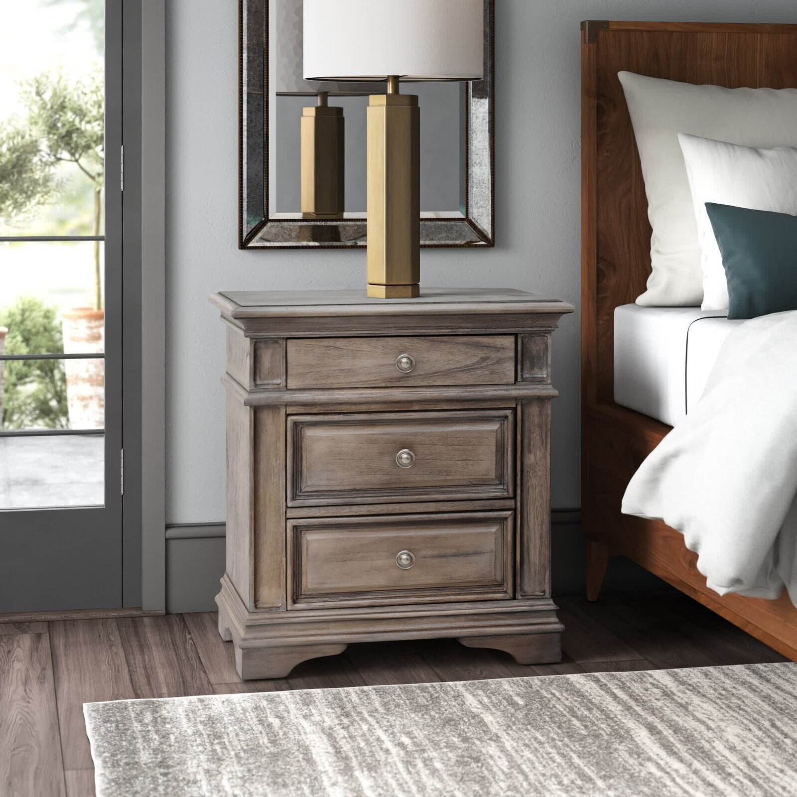 Gray Washed Modern French Nightstand