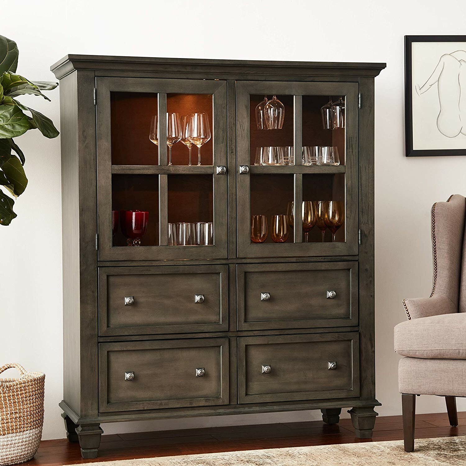 Gray Washed Rustic Hutch Cabinet