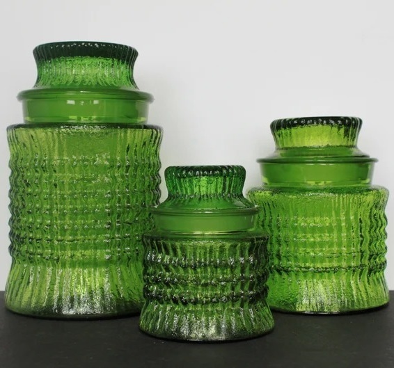Green Colored Glass Kitchen Jars