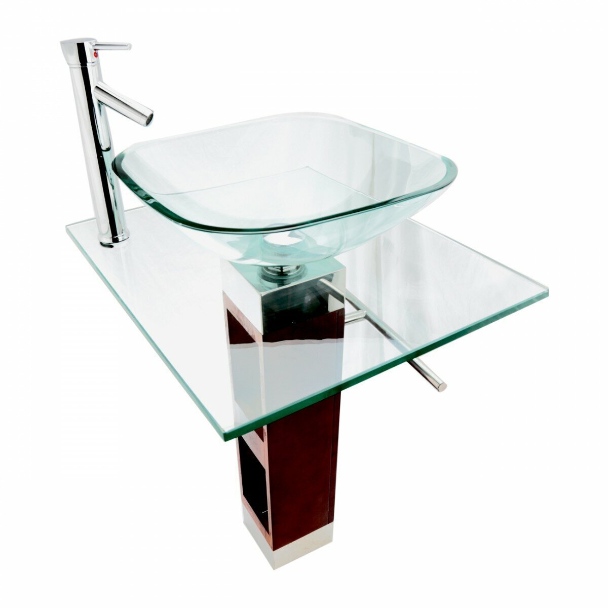 Green Glass Pedestal Sink With Towel Bar