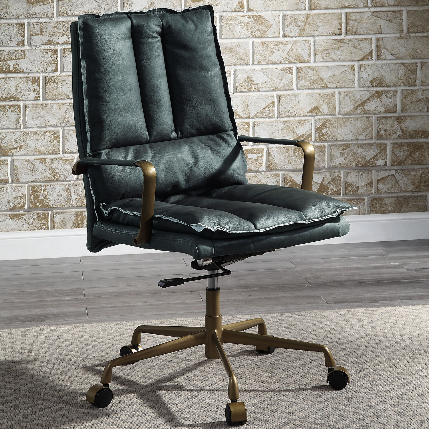 Green leather office executive chair with armrests