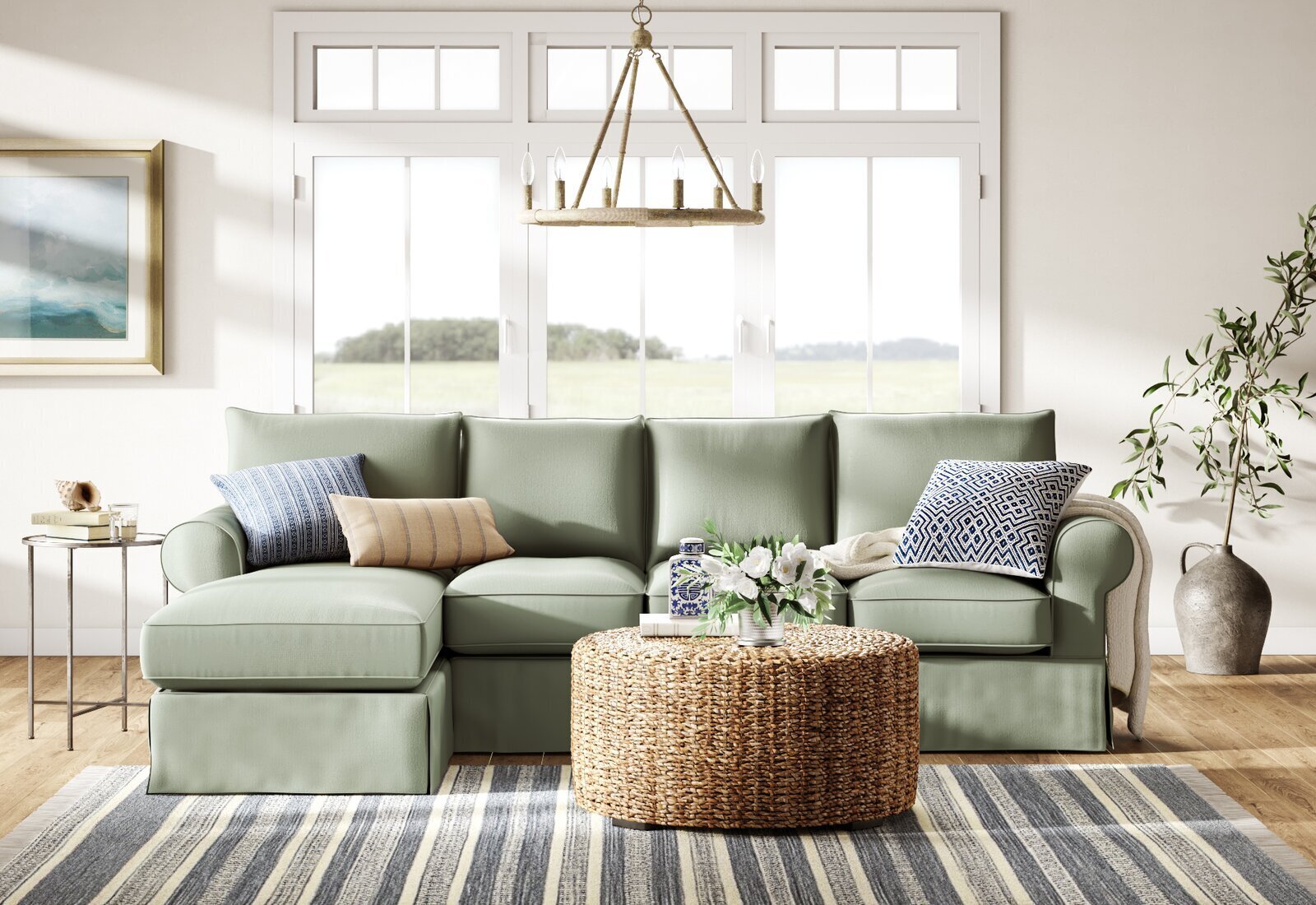 Green sectional sofa with chaise