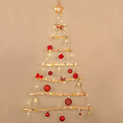 GWHOLE Christmas Tree Ornament Wooden Branch Ladder with Star Topper Wooden Decoration for Hanging Ornaments, Photos
