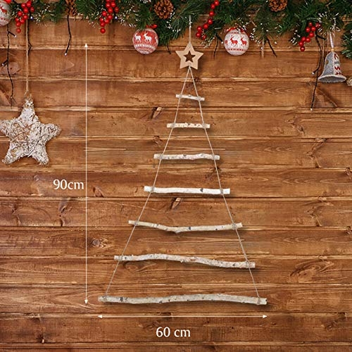 GWHOLE Christmas Tree Ornament Wooden Branch Ladder with Star Topper Wooden Decoration for Hanging Ornaments, Photos
